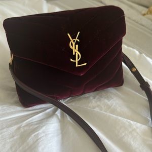 Saint Laurent velvet Y quilted monogram toy Loulou crossbody bag in Burgundy